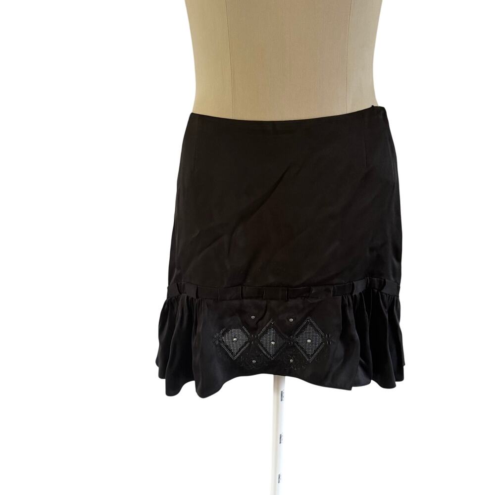 Coach Black Silk Mini Skirt 2 Floral Embroidered
